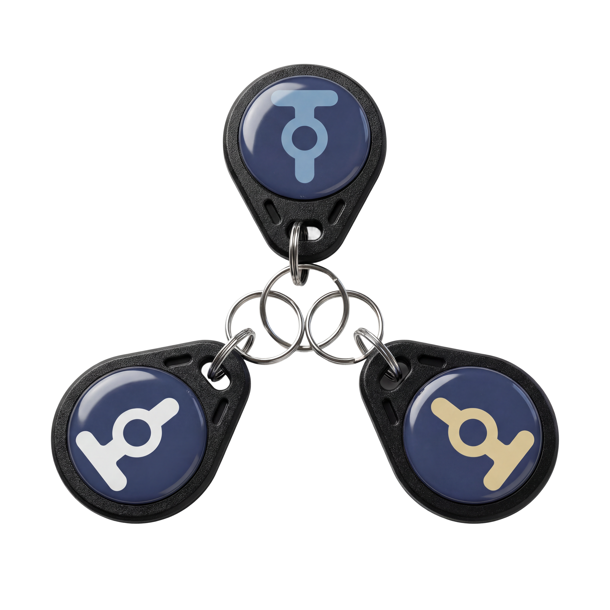 Three Tubular tap tags on a keychain